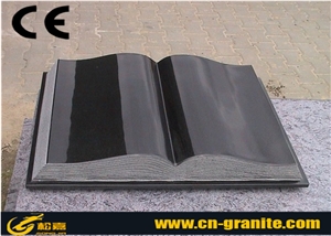 China Black Granite Slant Grave Stone,Black Polished Book Shape Grave Cemetery Tombstone & Monument