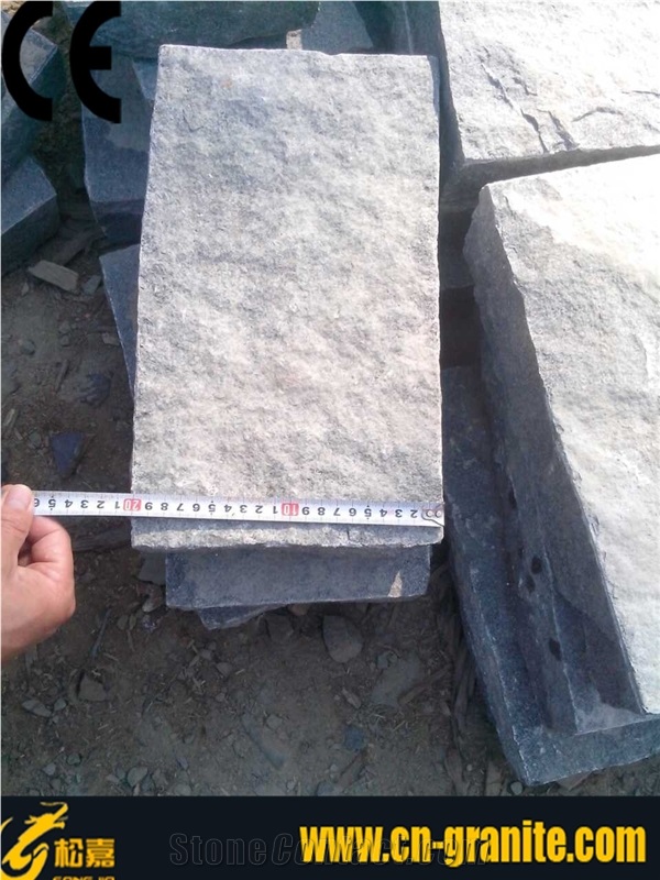 China Natural Split Dark Grey Cobble Stone,China Grey Granite G654 Cubestone 5cm Thick Landscape Paver Stone
