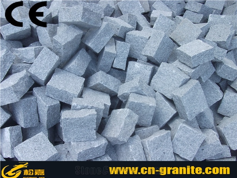 G601 Natural Finished Grey Granite Cubestone,China Grey Granite G601 Cobble Stone Natural Spilt Floor Covering Cropped Face