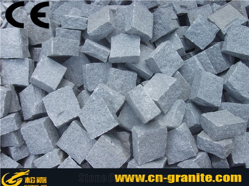 G601 Natural Finished Grey Granite Cubestone,China Grey Granite G601 Cobble Stone Natural Spilt Floor Covering Cropped Face