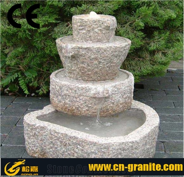 G617 China Pink Granite Water Garden Fountain,China Natural Stone Exterior Fountains,Pink Sculptured Fountains