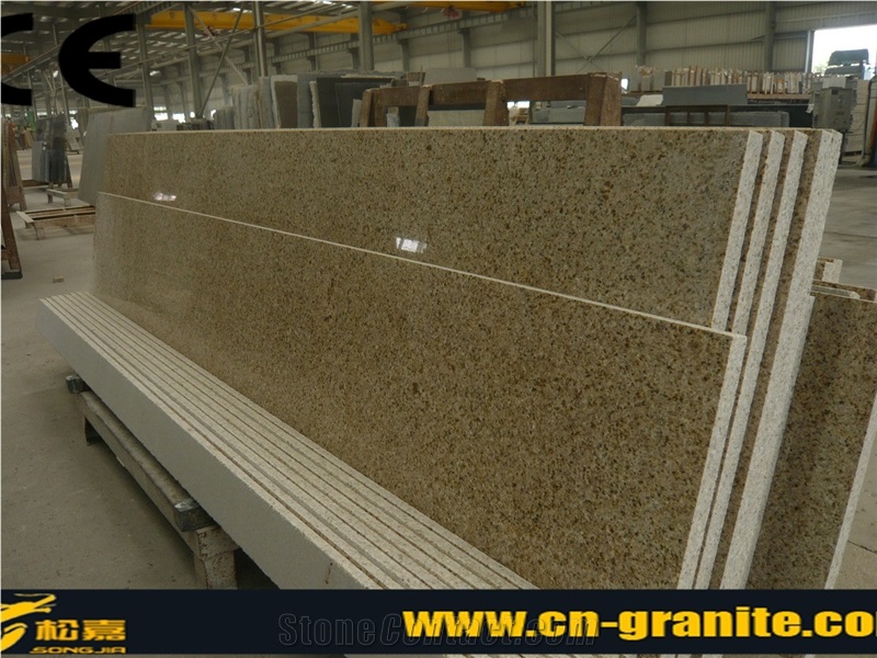 Hot Sale China Yellow Rusty Granite G682 Tiles for Bathroom Countertops,Polished Surface Bath Tops with Two Sink Hole,Yellow Chinese Granite Top