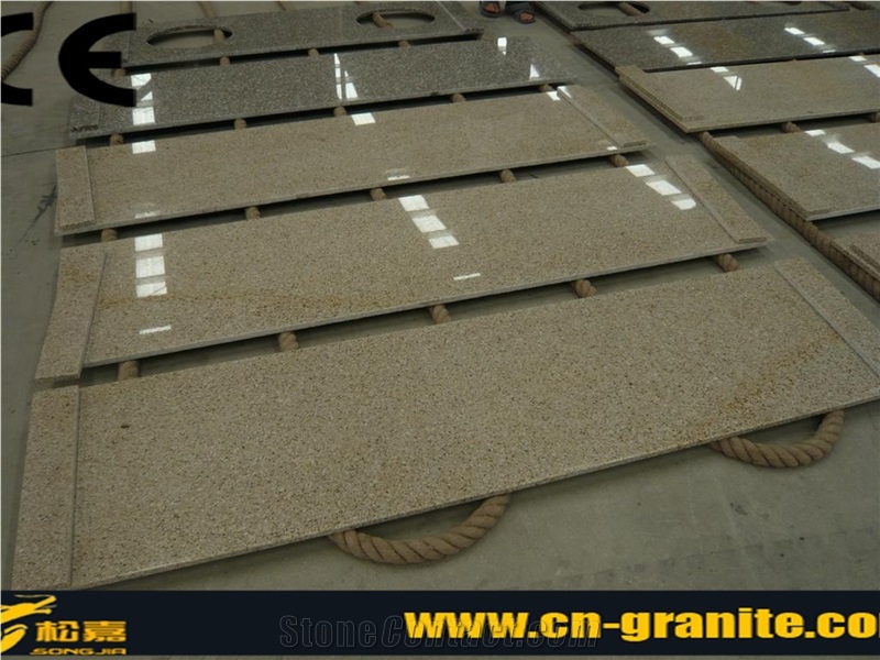 Hot Sale China Yellow Rusty Granite G682 Tiles for Bathroom Countertops,Polished Surface Bath Tops with Two Sink Hole,Yellow Chinese Granite Top