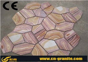 Multicolor Rainbow Sandstone Flagstone Stone,China Flagstone Walkway Pavers Flagstone with Mesh Backing Outdoor Flagstone
