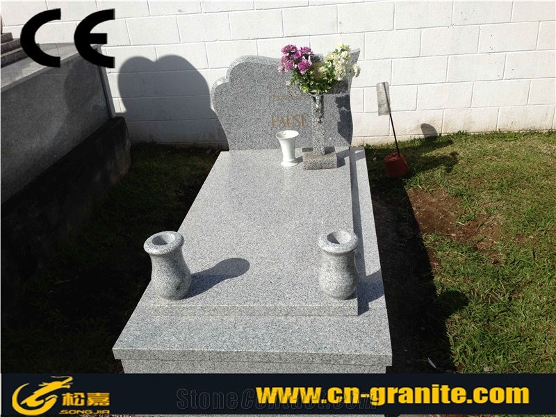 Polished Surface Grey Granite Monuments & Tombstones Design,China Grey Granite G603 Single Monument with Flower Vase,Grey Granite Natural Stone Flower Vase