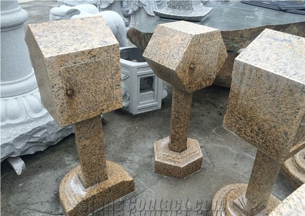Tiger Skin Yellow Granite Stone Mailbox,Yellow Garden Lanterns,Chinese Granite Stone Exterior Lamps