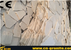 White Quartzite Irregular Flagstones,China Quartzite Flagstone Wall,White Natural Random Flagstones