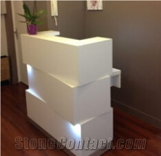 Long Reception Desk with Led Lights Quartz Stone Tabletops Reception Desk Top