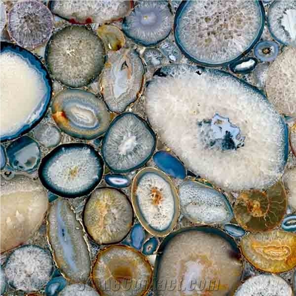 Crystal Agate Precioustone, White Semiprecious Stone Tiles & Slabs