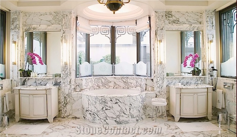 Arabescato Marble Master Bathroom, White Marble Decorating Tiles, Flooring Tiles, Wall Covering Tiles