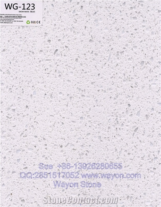 China White Quartz Stone Hot Selling Quartz Slab/Quartz Tile Wg123 Snow White/Engineered Stone