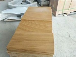 Yellow Wood Vein Sandstone Slabs Tiles Honed Surface Competitive Prices