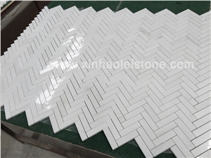 Bianco Dolomiti Marble Herringbone Mosaics, White Marble Herringbone Mosaics /Bianco Dolomite
