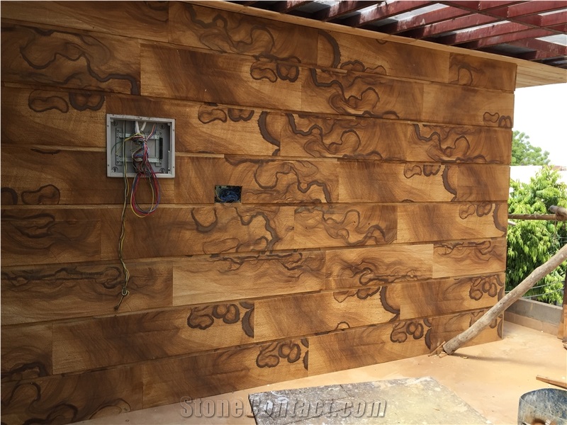 Teak Wood Sand Stone Walling Tiles, Brown Sandstone Wall Covering Tiles, Flooring Tiles