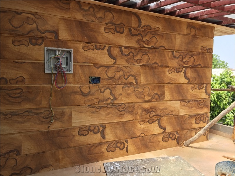 Teak Wood Sand Stone Walling Tiles, Brown Sandstone Wall Covering Tiles, Flooring Tiles
