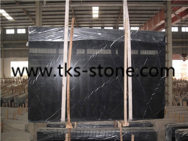 Black Marquina Marble Slabs & Tiles, Nero Moroccan Marble Wall Covering Tiles