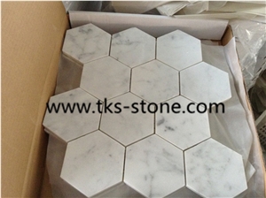 China Carrara White Marble Mosaic for Interior Decoration,Polished Mosaic Pattern and Tiles