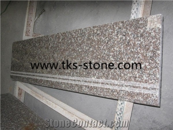 G664 Pink Granite, Porrino/Luoyuan Red Granite in Stair Steps with Anti Slip, Treads and Risers