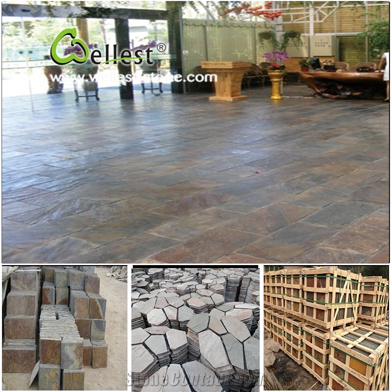 China Multicolor Rustic Yellow Slate Tiles French Pattern for Flooring