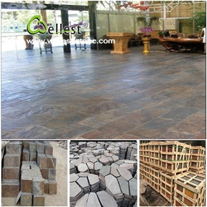 China Multicolor Rustic Yellow Slate Tiles French Pattern for Flooring