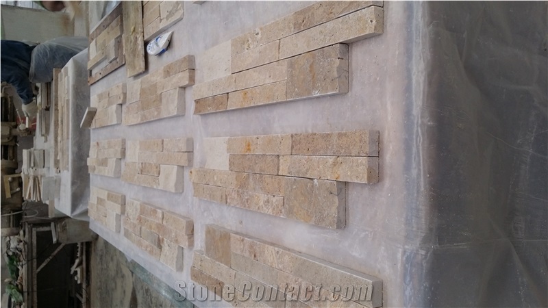 Classic Light Travertine Split Face Wall Tiles, Beige Travertine Wall Covering