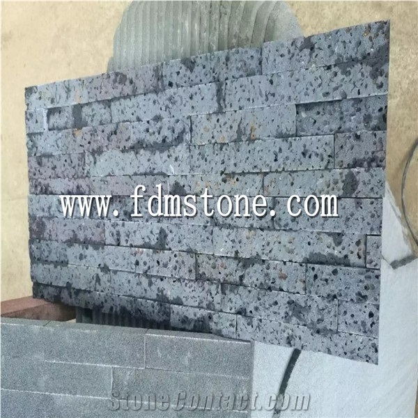 Lava Stone Wall Cladding,Black Basalt Stacked Stone Panel,Culture Stone,Ledge Stone
