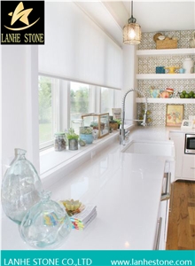 Absolute Pure White Quartz Stone Solid Surfaces Kitchen Worktops in Custom Sizes,Resistant to Chemical and Stain