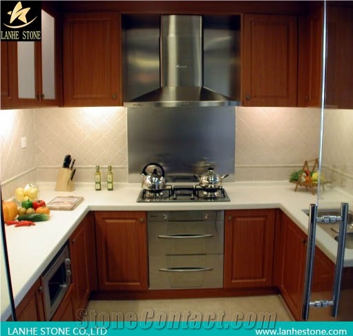 Quartz Stone Solid Surface Kitchen Work Countertop and Island Top with Laminated Edges