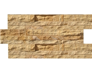 Teakwood Sandstone Ledge Stone, Yellow Sandstone Cultured Stone, Cladding