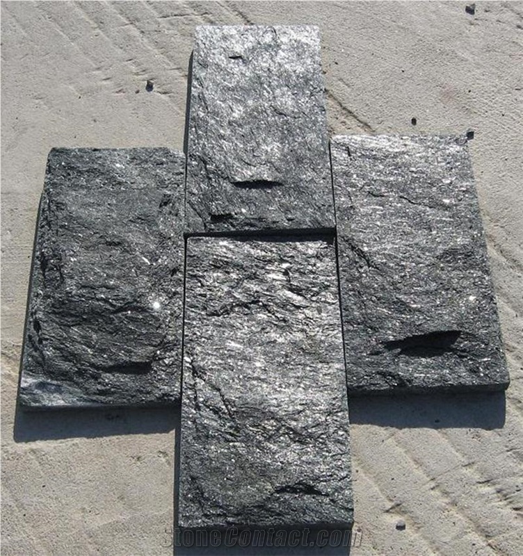 Fargo Black Quartzite Mushroomed Stone, Black Quartzite Split Face Wall Cladding Stone, Black Quartzite Mushroomed Wall Cladding