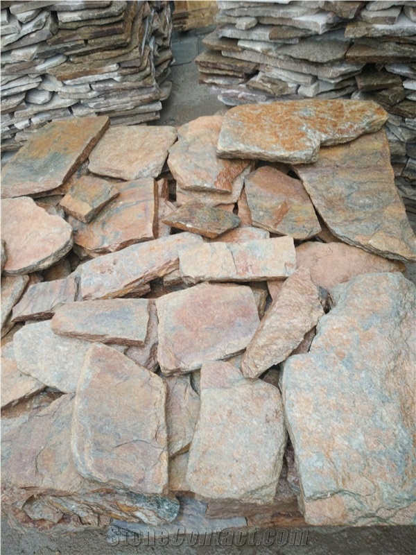 Fargo Giallo/Rustic Quartzite Random/Irregular Flagstones, China Rustic Quartzite Flagstone Walkway Pavers, China Quartzite Loose Wall Pieces