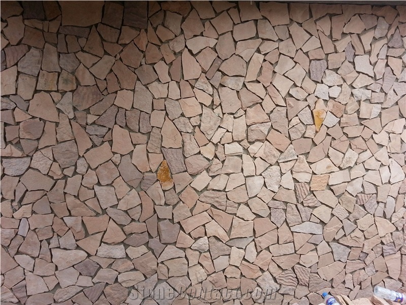 Fargo Pink Sandstone Random Shape Flagstones, Sandstone Irrgular Wall Cladding Pieces