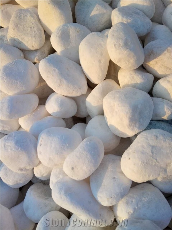 Fargo Snow White Marble Tumbled Pebbles, China White Gravels, White Tumbled Aggregates, Tumbled Round White Pebble Stone Driveways