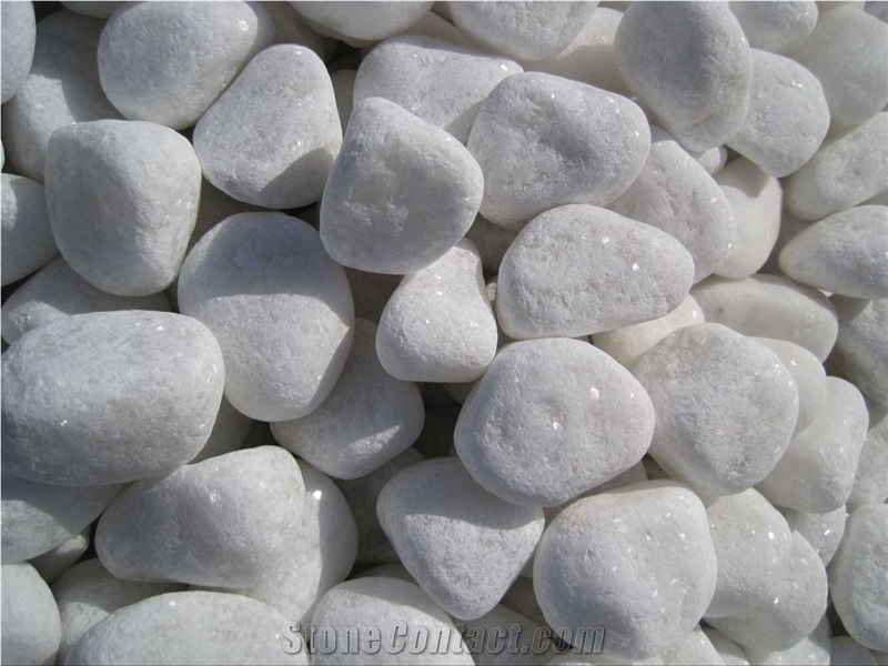 Fargo Snow White Marble Tumbled Pebbles, China White Gravels, White Tumbled Aggregates, Tumbled Round White Pebble Stone Driveways