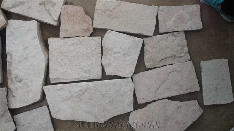 Fargo White Sandstone Castled Wall Stone, China White Sandstone Random Flagstone, Irregular White Flagstones