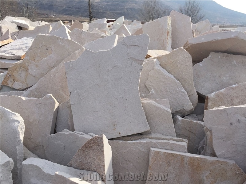 Fargo White Sandstone Random Shape Wall Cladding Pieces, White Sandstone Irregular Flagstone, White Sandstone Castled Stone