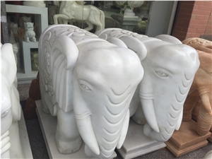 China White Marble Elephant Sculptures
