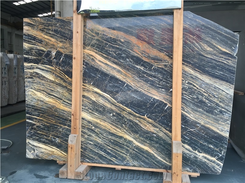 Picasso Gold Marble Slabs & Tiles, Italy Black Marble