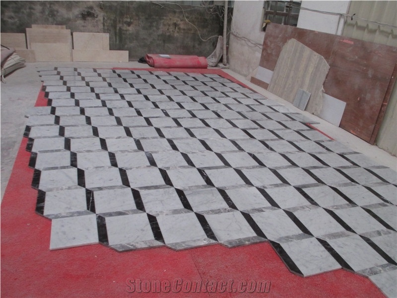 3d Marble Wall and Floor Tiles, Bianco Carrara White Marble 3d Waterjet Medallions Pattern for Flooring