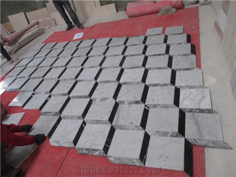 3d Marble Wall and Floor Tiles, Bianco Carrara White Marble 3d Waterjet Medallions Pattern for Flooring