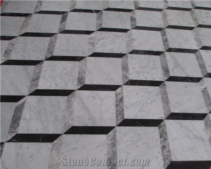 Bianco Carrara Silver Mink Nero Marqiua 3d Marble Floor Thin Tile Flooring