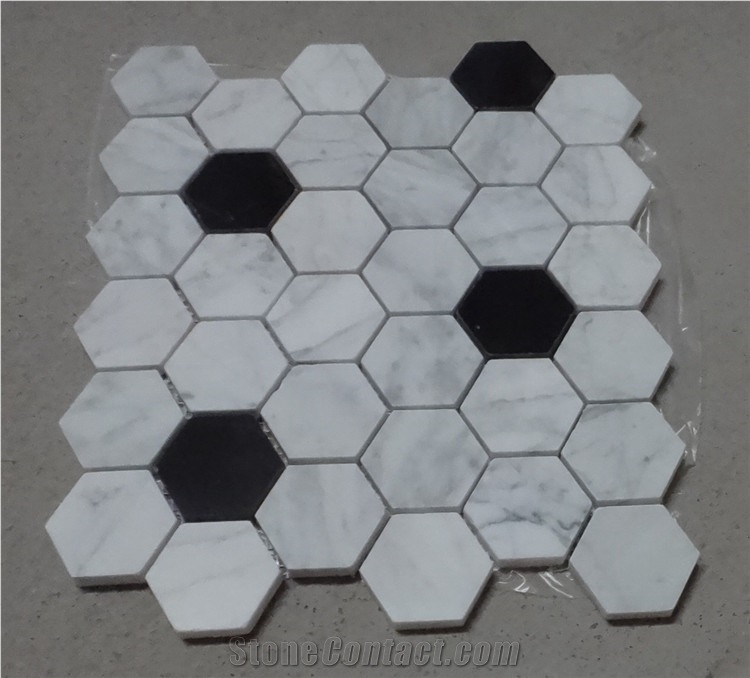 Black and White Marble Hexagon Mosaic Tile ,Polished Mosaic Hexagon Mosaic for Interior Decoration