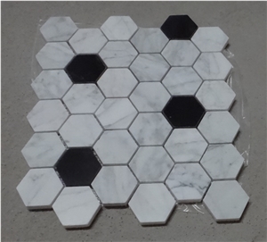 Black and White Marble Hexagon Mosaic Tile ,Polished Mosaic Hexagon Mosaic for Interior Decoration