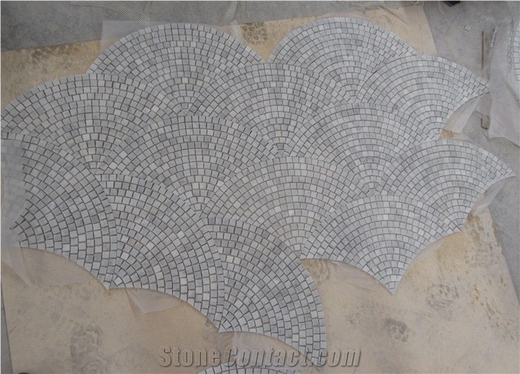 Carrara White Marble Mosaic Tiles, Italy White Marble Mosaic, Fanshaped/Sector Mosaics,Pebble Mosaics for Wall, Floor