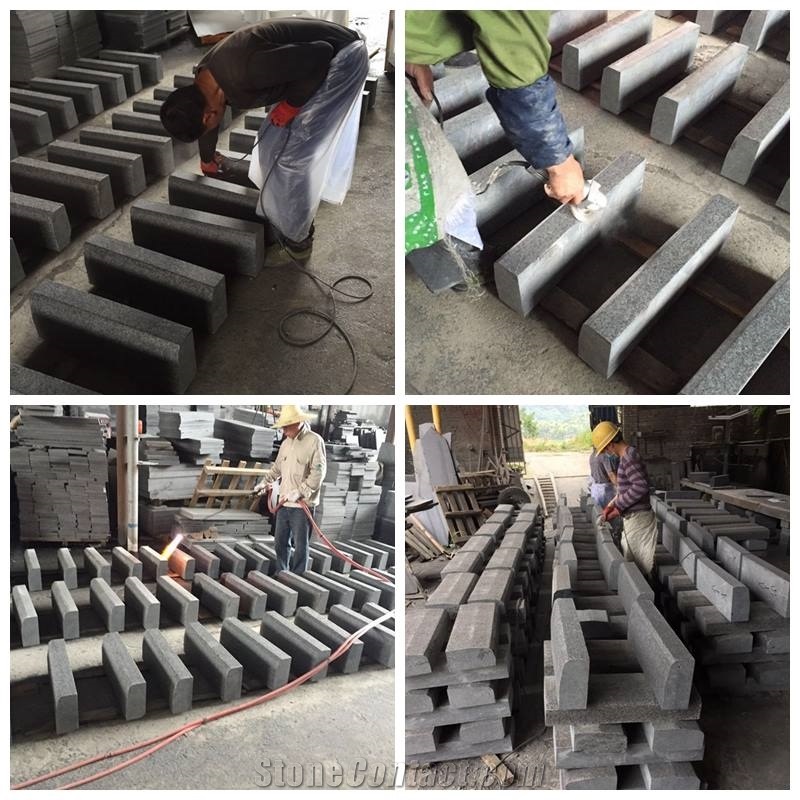 China G684 Black Basalt Kerbstone, Covering Black Road Paver Stone, Flamed Side Stone