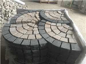 G682 + G684 Granite Cube Stone Mesh Pavers, Surface Flamed, Other Sides Natural Cobble Stone, Granite Mesh Walkway, Driveway, Patio Pavers