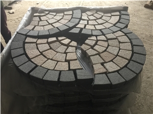 G682 + G684 Granite Cube Stone Mesh Pavers, Surface Flamed, Other Sides Natural Cobble Stone, Granite Mesh Walkway, Driveway, Patio Pavers