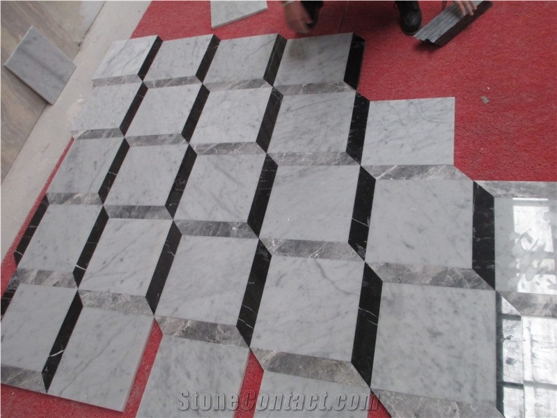 Waterjet 3d Marble Floor Design,China White Cube 3d Marble Mosaic for Modern Decoration