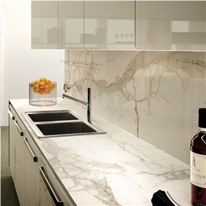 Calacatta Marble Countertops White Marble Countertops with Polished for Kitchen Bar Top Kitchen Worktops Kitchen Desk Tops Custom Countertops for Home Bathroom Kitchen Decoration