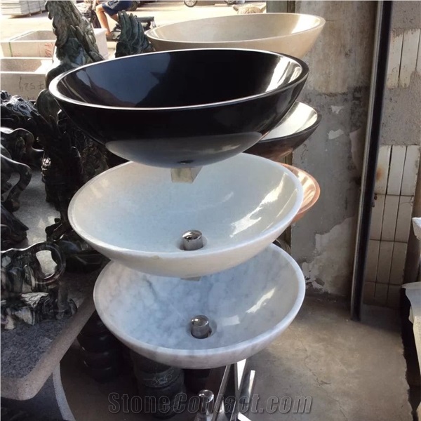 China White Marble Wash Basins for Kitchen/Bathroom, Chinese Carrara White Wash Bowls, Polished White Round Sinks